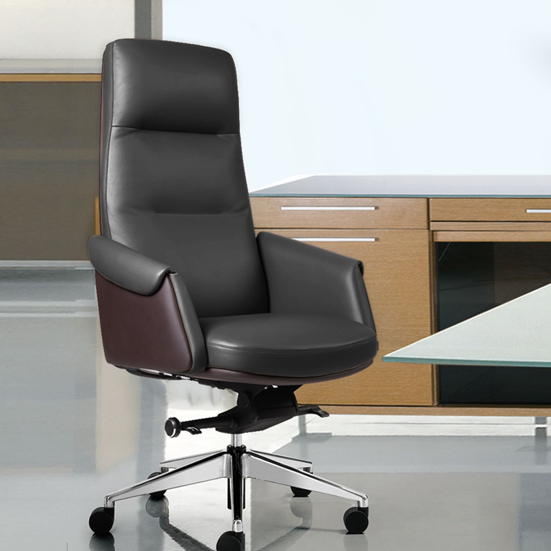 震旦（AURORA） 老板椅 CECD 商务简约 舒适可躺 真皮座椅 书房家用 办公电脑椅子 黑棕色 CECDH 铝合金脚