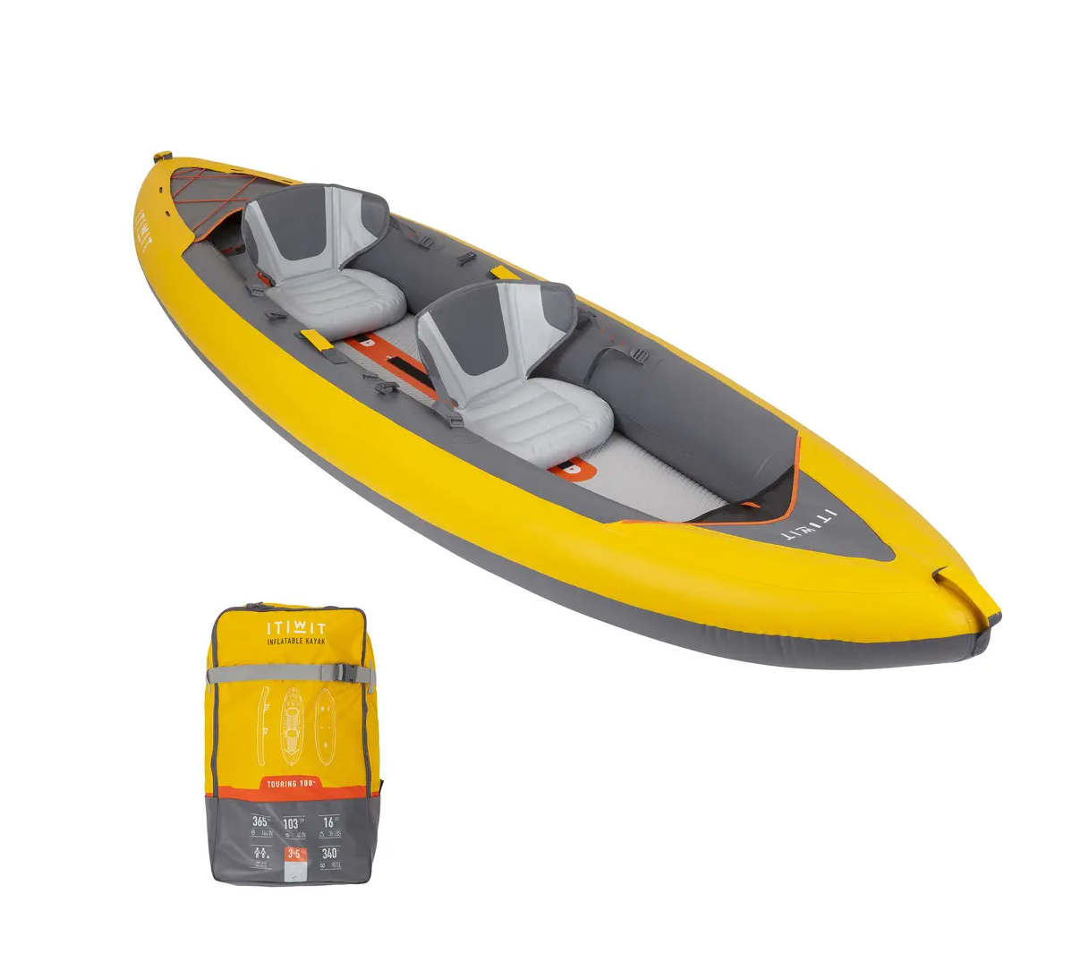 充气式皮划艇（2个座位）含2副桨、1个打气筒