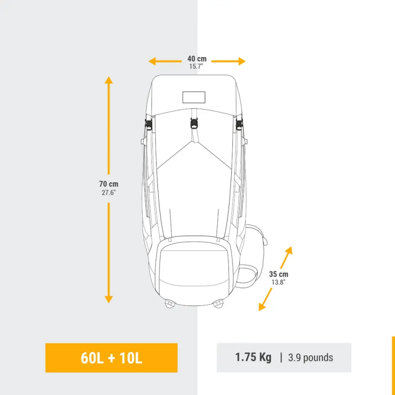 MT500徒步旅行背包 60+10升